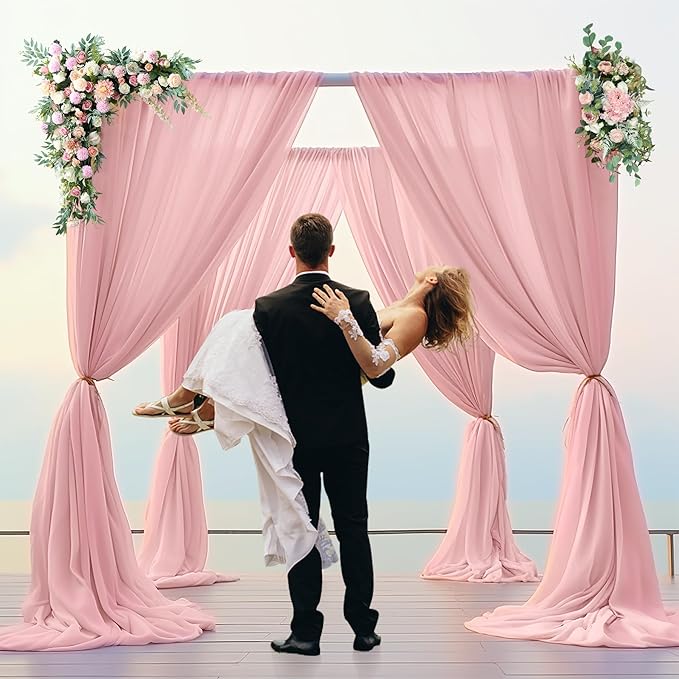 PARTISKY 10ftx10ft Dusty Rose Chiffon Sheer Backdrop Curtains, Wrinkle-Free by Partisky