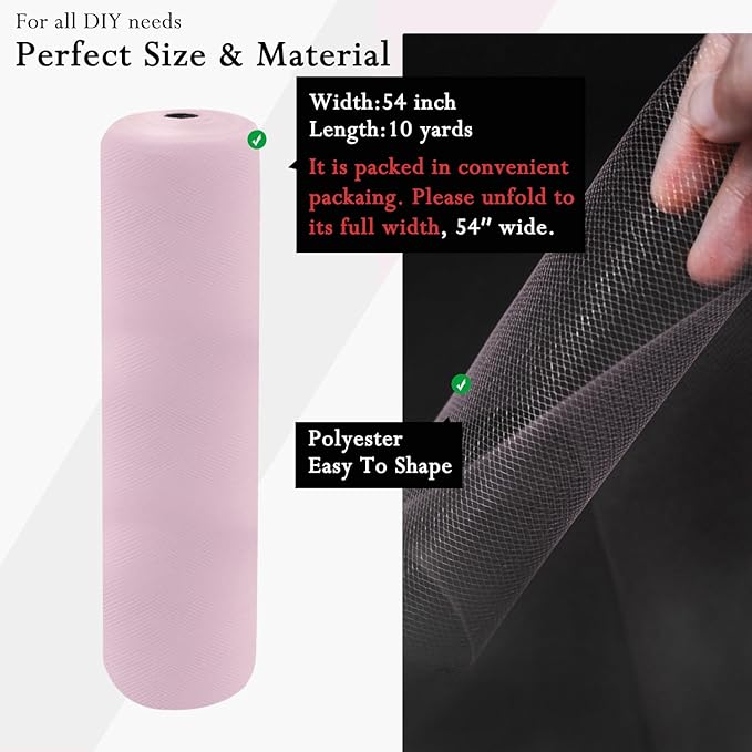 Light Pink Tulle Fabric Rolls 54 Inch by 10 Yards Fabric Tulle Bolt - Image 2