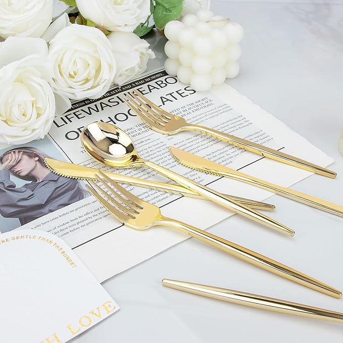 PULOTE 150PCS Gold Plastic Silverware Disposable - Image 4