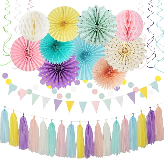 Pastel Rainbow Pink Purple Yellow Peach Party-Decorations by Hugtmr