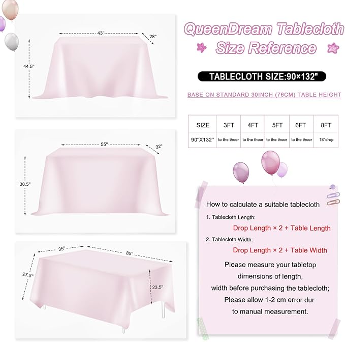 QueenDream Party Tablecloth Rectangular 90 x 132 Inch White Iridescent - Image 5