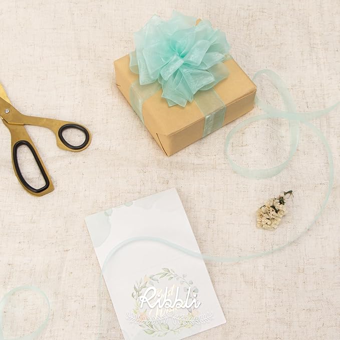 Ribbli Aqua Blue Organza Ribbon, 1 Inches x Continuous 50 Yard, Cookie Wrapping - Image 6