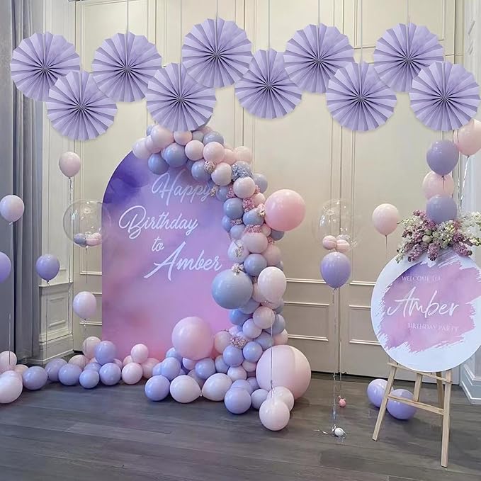 Purple Birthday Decorations, DIY Purple Paper Fans Hanging Decoration, Party - Image 6