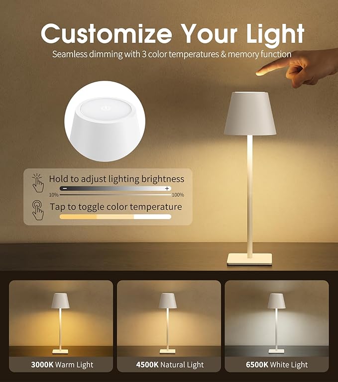 UME Cordless Table Lamp, Battery Operated Lamp - Image 3