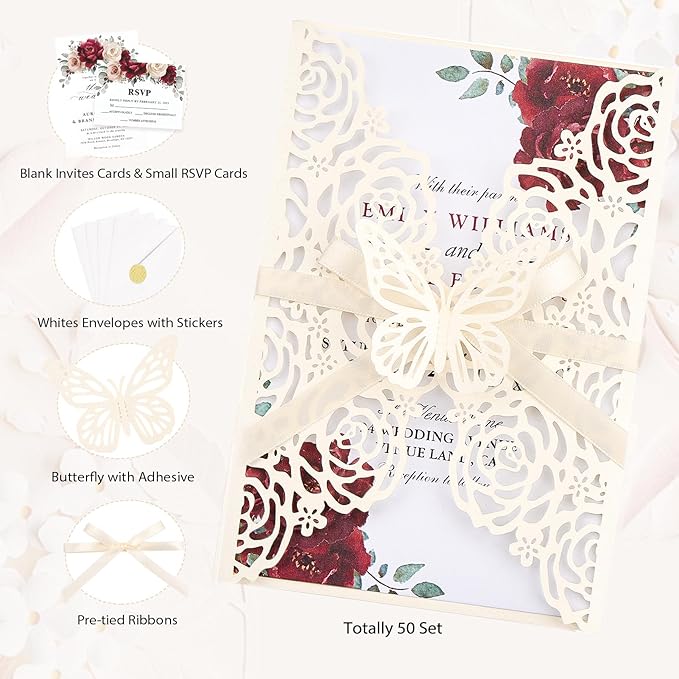 Wedding Invitations Ivory 50 Pack - Image 2