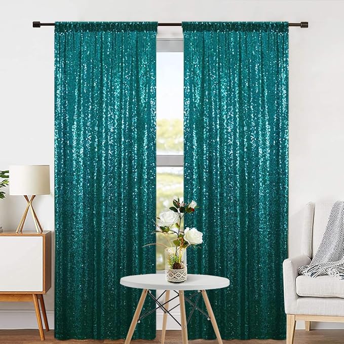 Eternal Beauty Sequin Backdrop Curtains, 2x8 Ft-2 Panels Teal Back Drop - Image 7