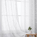VISIONTEX White Sheer Voile Curtains, Decorative Leaves Embroidery Faux Linen by VISIONTEX