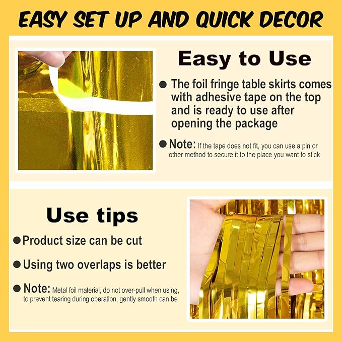 3 Pack 29 x108 Inch Gold Foil Fringe Table Skirts Metallic Banner - Image 2