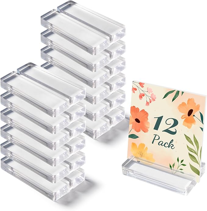 4" Clear Acrylic Sign Stand, 3mm Slots Wedding Table Number Holder, Angular by OUTNEE