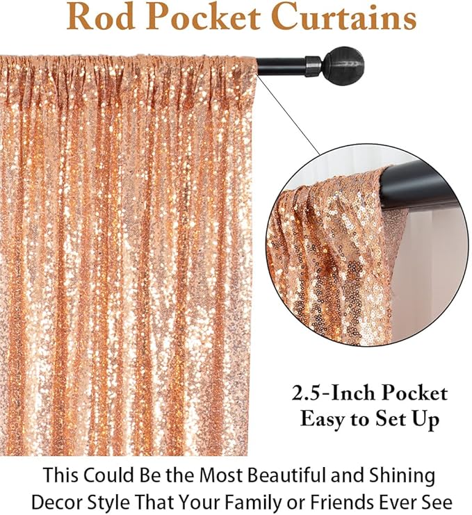 ShinyBeauty Sparkle Backdrop Curtain Rose Gold 2 Panels Set Photo Backdrops - Image 4