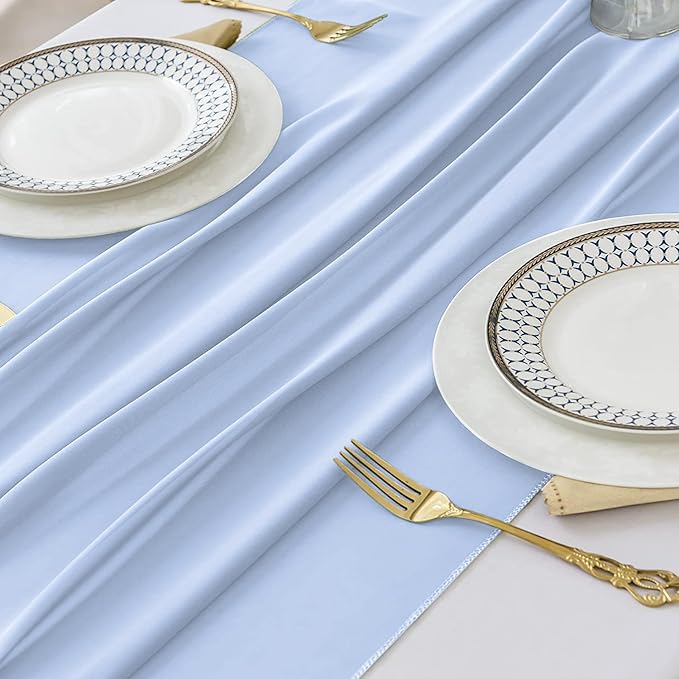 2 Pack 10 Ft Chiffon Table Runner Light Blue Gauze Long Table Runners 27x120 - Image 5