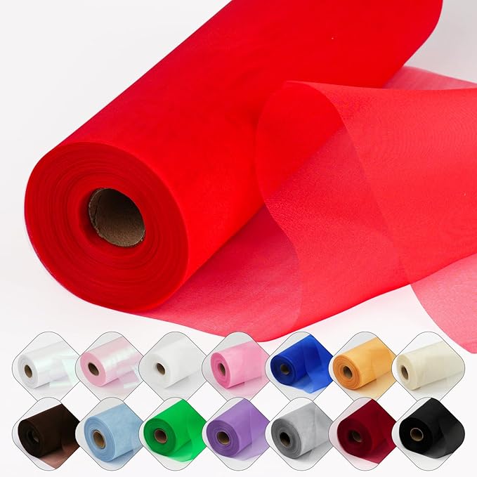 Crystal Organza Fabric Tulle 11 Inch by 50 Yards Sheer Tulle Rolls by ICOSHOW