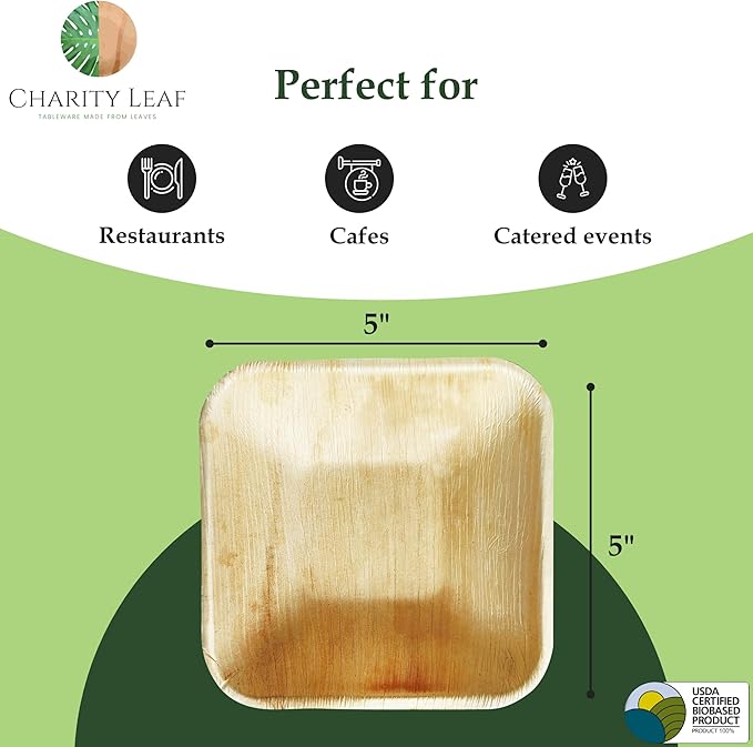 Disposable Palm Leaf 5" Square Bowl Dipping Bowls | Bamboo Like| All Natural - Image 3