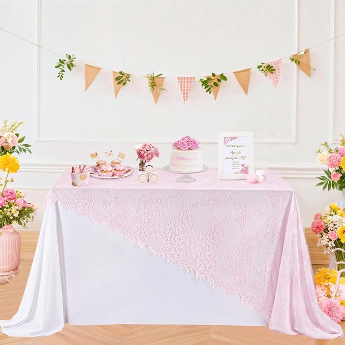 LuoluoHouse Pink Lace Table Cloth 60x120inch Tablecloth - Image 5