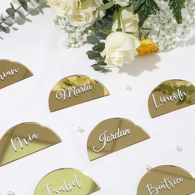 UNIQOOO 20 Pcs 3.5x2 inches Gold Mirror Half Circle Acrylic Sign DIY Blank - Image 6