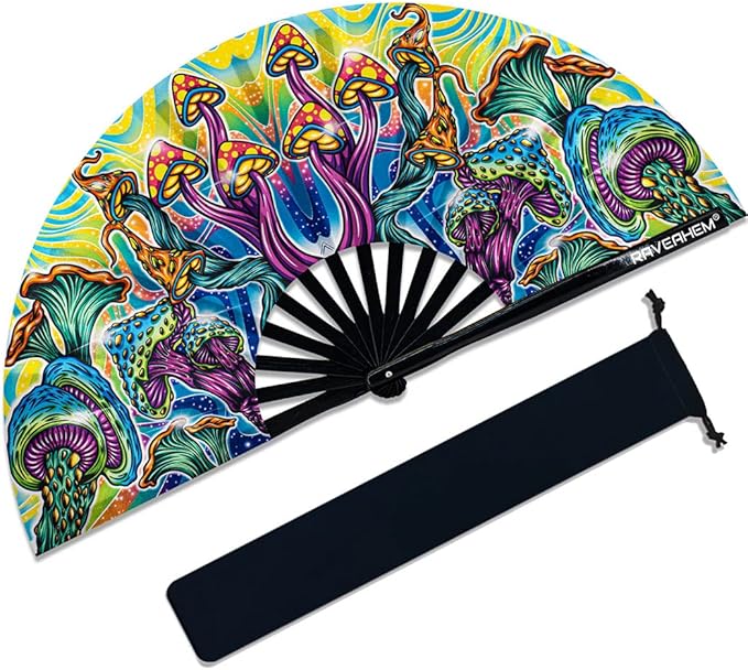 13" Large Rave Fan Bamboo, Folding Clack Hand Fans Foldable - Image 6
