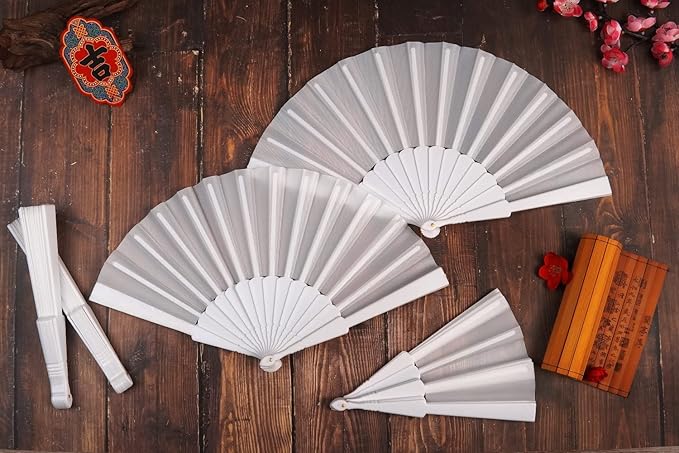 HUNANBANG 1 Dozen 12 Pieces Folding Hand Fans Church Wedding Gift, Party Favors - Image 3