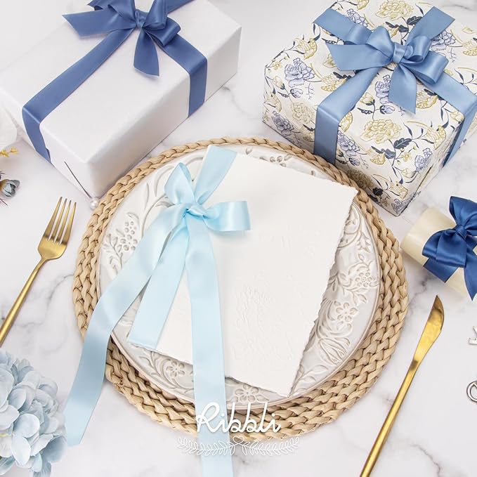 Ribbli Dusty Blue Satin Ribbon 1 Inch x 4 Rolls Total 40 Yards- Light - Image 4