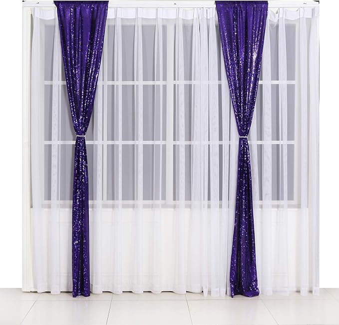 Poise3EHome 2ft x 8ft Purple Sequin Photography Backdrop Curtain 2 Panels - Image 4