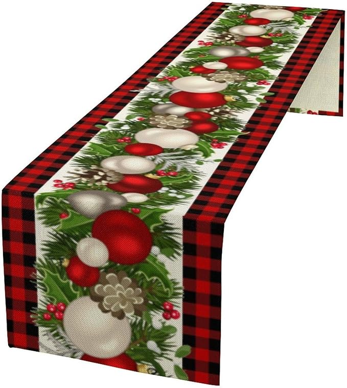 Christmas Table Runner, Seasonal Winter Xmas Holiday Farmhouse Table Cloth by Unknown