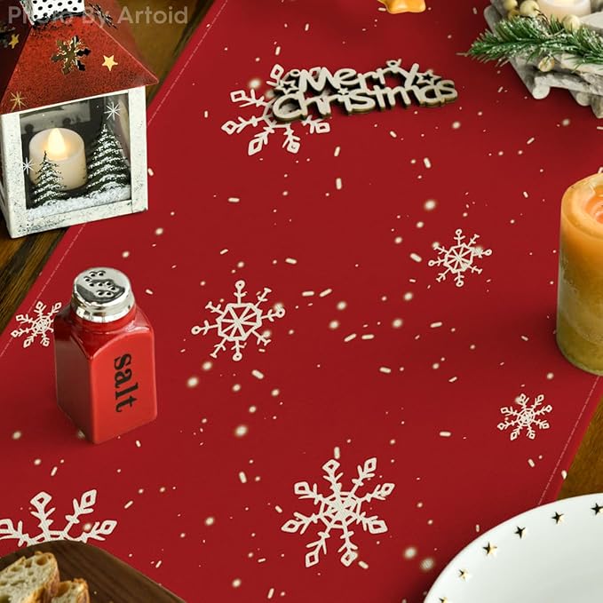 Artoid Mode Red Snowman Snowflake Let it Snow Winter Table Runner, Seasonal - Image 3