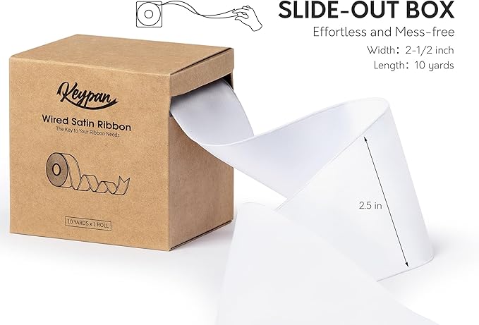 White Satin Ribbon Double-Faced Wired Ribbons - Image 2