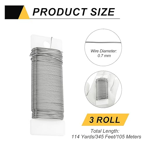 MECCANIXITY 114 Yards/345 Feet Metal Floral Wire 21 Gauge Silver Tone Flexible - Image 2