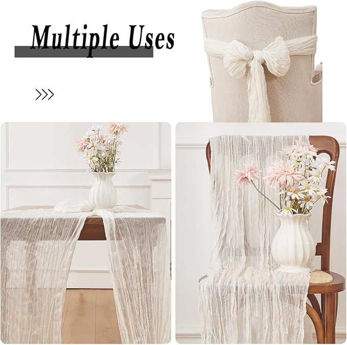 White 12 Pack Cheesecloth Table Runner 120 Inch 10 FT Boho Rustic Gauze - Image 3