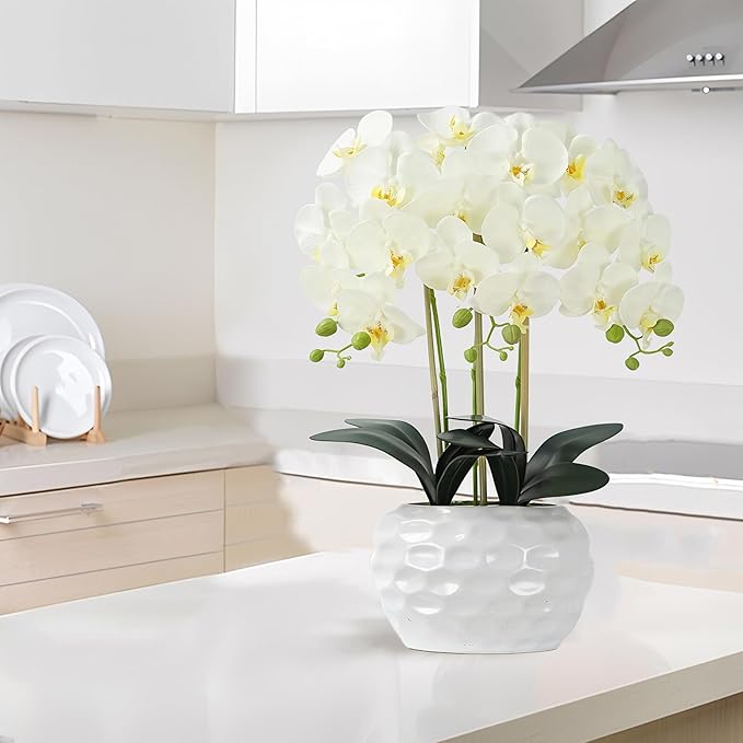 Orchid Artificial Flowers with White Vase Large Silk Faux Phalaenopsis Flowers - Image 6