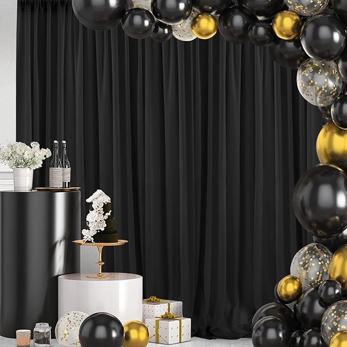 PARTISKY 10ftx7ft Black Chiffon Backdrop Curtains, Wrinkle-Free Sheer Fabric - Image 7