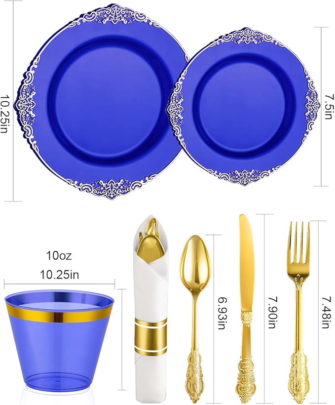 Goodluck 350 Piece Clear Blue Plastic Dinnerware Set - Image 3