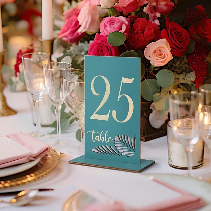 Wooden Table Numbers 1-25, 3.2x5.8 Inch Double Sided Rustic Blue Wedding Table - Image 6