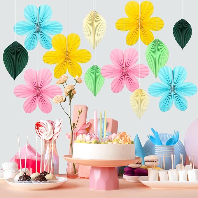 ADLKGG Paper Flowers Leaves Fan Party Decorations, Hanging Flower Wall Backdrop - Image 3