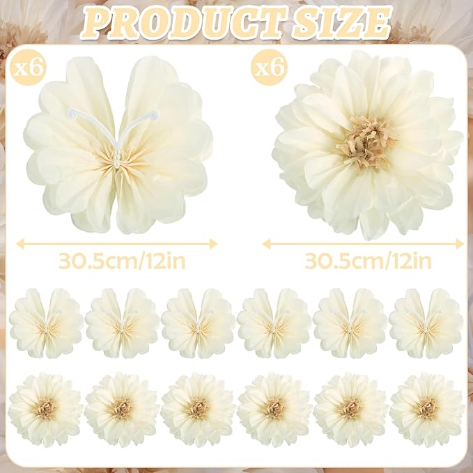 12PCS White Daisy Tissue Paper Pom Poms, Butterfly Birthday Decorations - Image 2