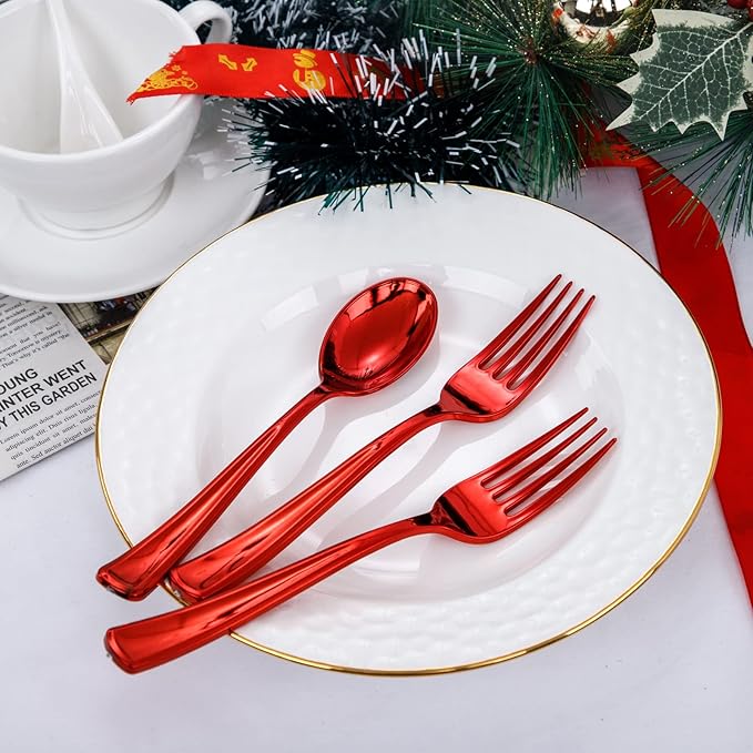 NOCCUR 180PCS Red Plastic Silverware Set - Image 6