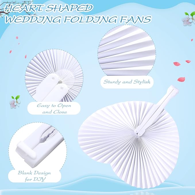 Unittype 150 Packs Wedding Paper Fans Heart Shaped Folding Handheld Fans - Image 5