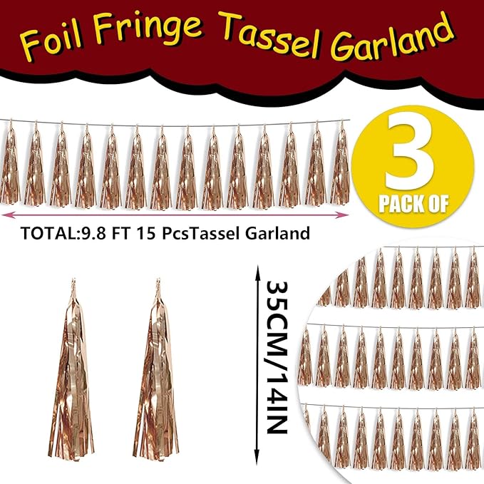 3P Metallic Fringe Tassel Banner Garland Foil Tinsel Streamer Wall Hanging - Image 2