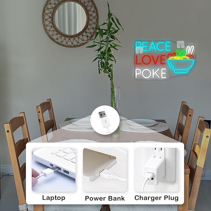 Looklight Peace Love Poke Ramen Neon Sign, Noodles Led Lights Neon Lights - Image 7