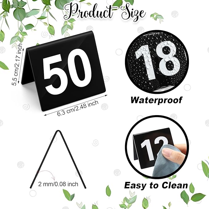 Tuanse Table Numbers 1-50 Acrylic Double Side Numbered Table Tents Restaurant - Image 2