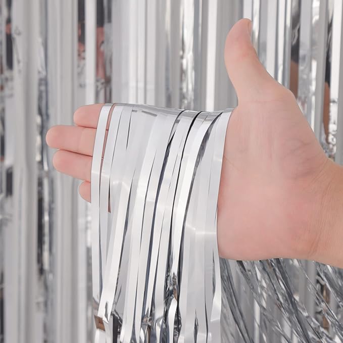 4 Pack Silver Foil Fringe Backdrop Curtains, Tinsel Streamers Birthday Party - Image 2