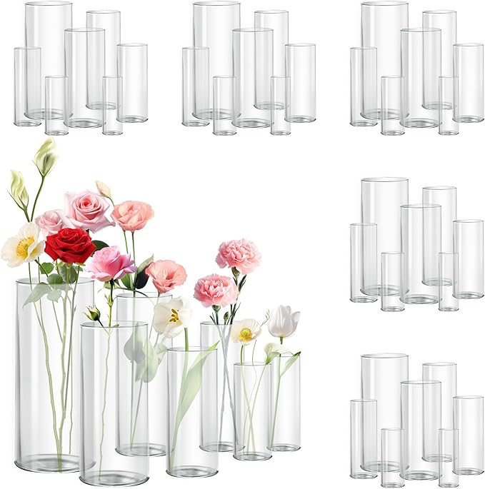 Glass Vase Cylindrical Vase for Tabletop Decoration, Candle Glass Vase by Zomiol