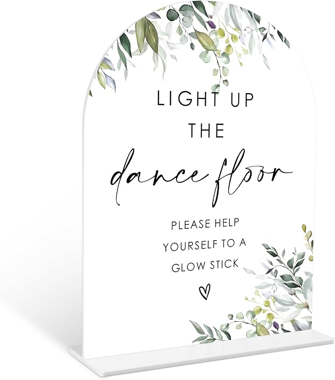 Greenery Glow Stick Sign, 6 x 8 Inch White Arch Acrylic Wedding Sign by Qoqxjodd