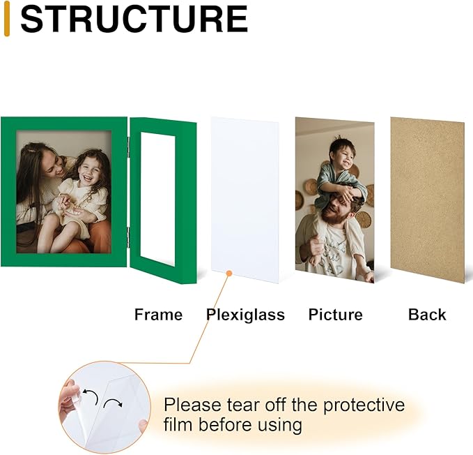 decorUhome Double 4x4 Picture Frame Vertical, Engineered Wood Bifold Photo Frame - Image 3