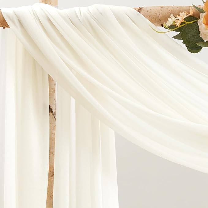 30" x 20Ft Wedding Arch Draping Fabric, 2 Panels Ivory Sheer Curtain Drapes - Image 2