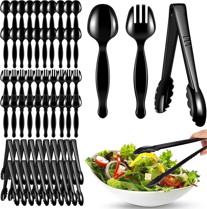 60 Pcs Disposable Black Plastic Serving Utensils, 20 Set Including 9" Plastic by ALEXPRE
