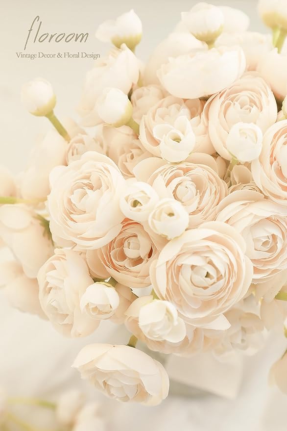 Floroom Ranunculus Artificial Flowers 18 Pcs Champagne Faux Silk Mini - Image 3