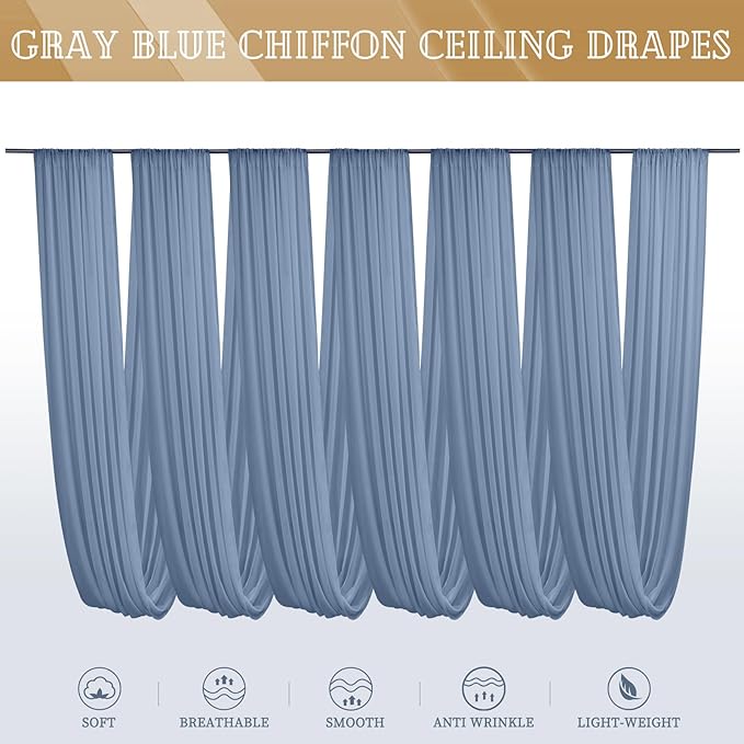 6 Panels Dusty Blue Ceiling Drapes - Image 8
