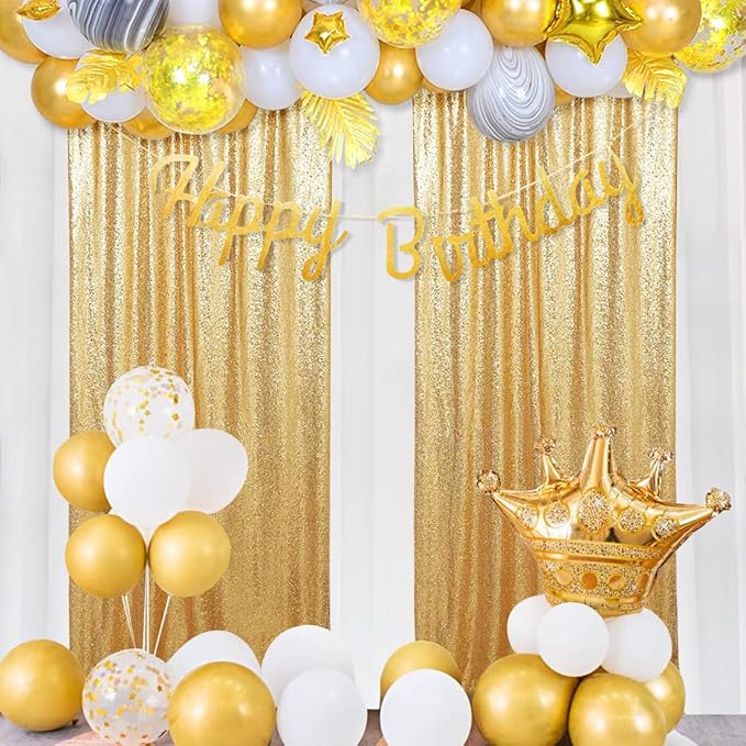 Poise3EHome Gold Sequin Backdrop Curtain 2 Panels 2ft x 8ft Gold Sequin Backdrop - Image 2