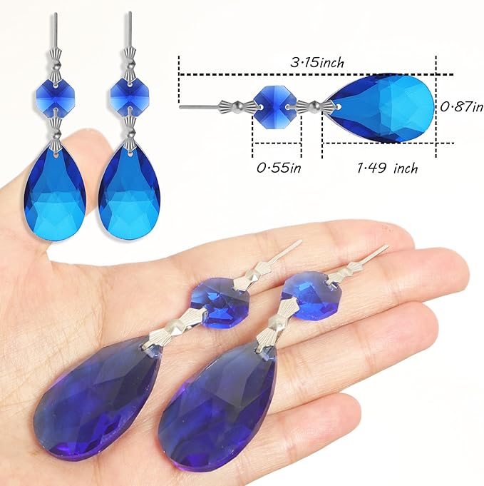 10pcs Crystal Prisms Chandelier Blue Ornament Pendants Rainbow Maker 38mm Drop - Image 4