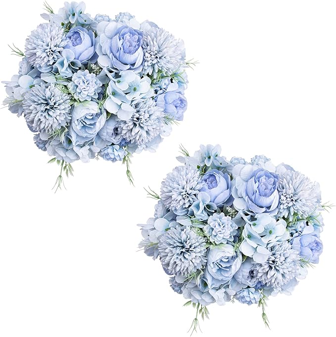 Artificial Flowers, 4 Packs Blue Fake Peony Silk Hydrangea Bouquet Decor by DDcafor